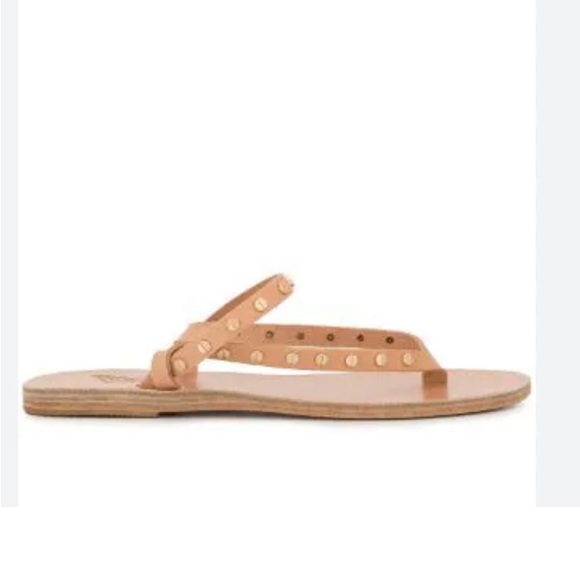 Ancient Greek Mirsini Studded Nails Flat Leather Thong Sandals Tan Gold 39 / 9 - Picture 3 of 8